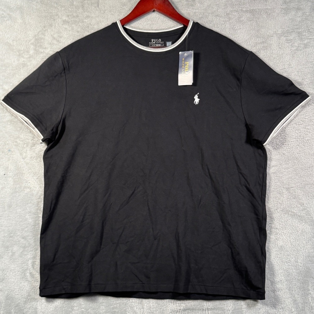 Polo Ralph Lauren T-Shirt Mens L Black Classic Fit Mesh Cotton Pony Crew Ringer